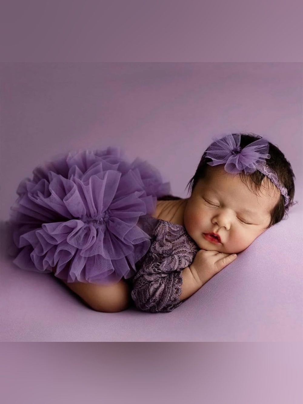 Purple Tulle Baby Headband and Tutu Set - Newborn Photo Prop